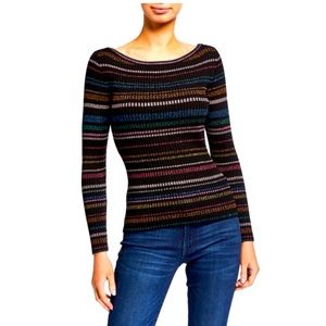 Milly Metallic Striped Boat-Neck Sweater
